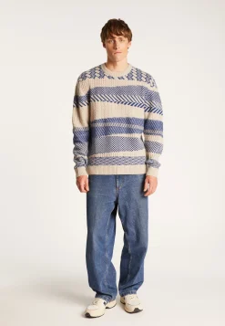 Montagut Pulls-Pull col rond bicolore en laine mérinos - Toledo 06-Bleu moyen