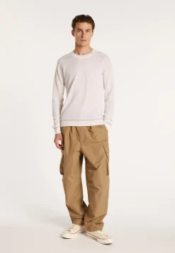 Montagut Pulls-Pull col rond bicolore en cachemire light - Percy 02-Blanc