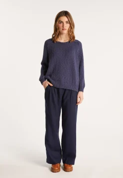 Montagut Pulls-Pull col rond coton et lin - Nicky 03-Bleu foncé
