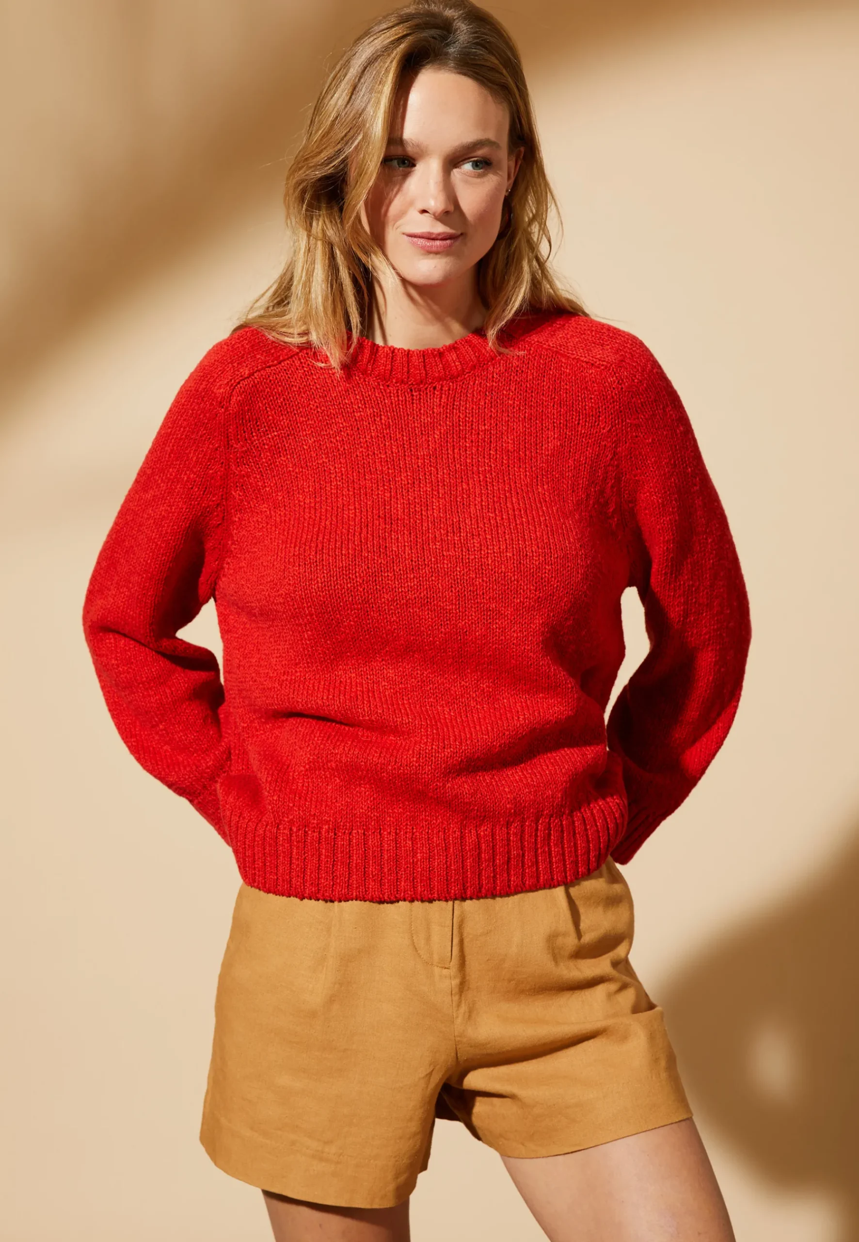 Montagut Pulls-Pull col rond coton et lin - Mick 52-Rouge