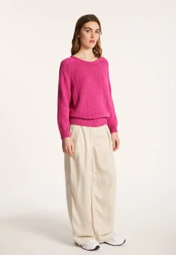 Montagut Pulls-Pull col rond coton et lin - Nicky 26-Rose foncé