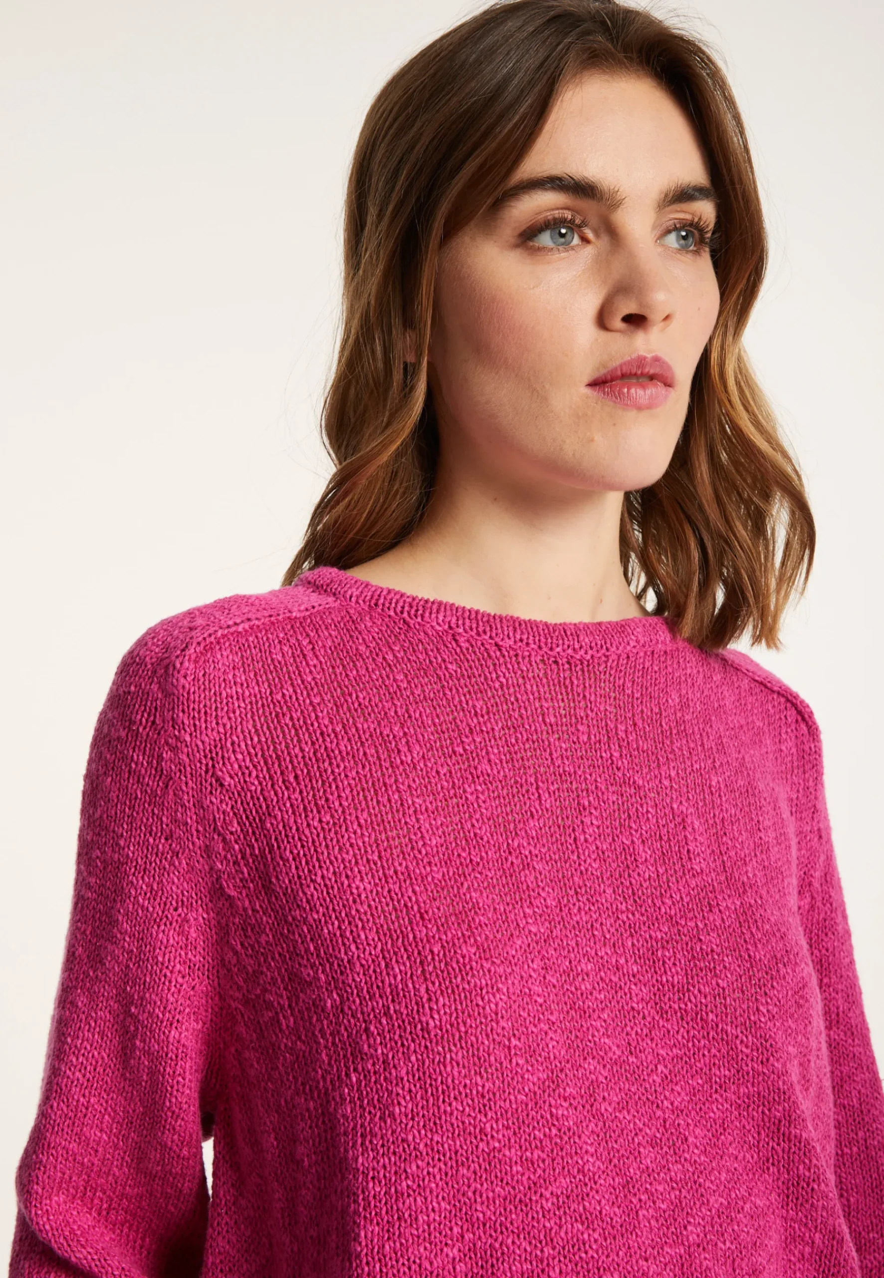 Montagut Pulls-Pull col rond coton et lin - Nicky 26-Rose foncé