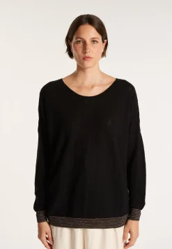 Montagut Pulls-Pull col rond en cachemire lin - Ambre 01-Noir