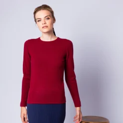 Montagut Les Incontournables-Pull col rond en cachemire - Evana 20-Rouge foncé