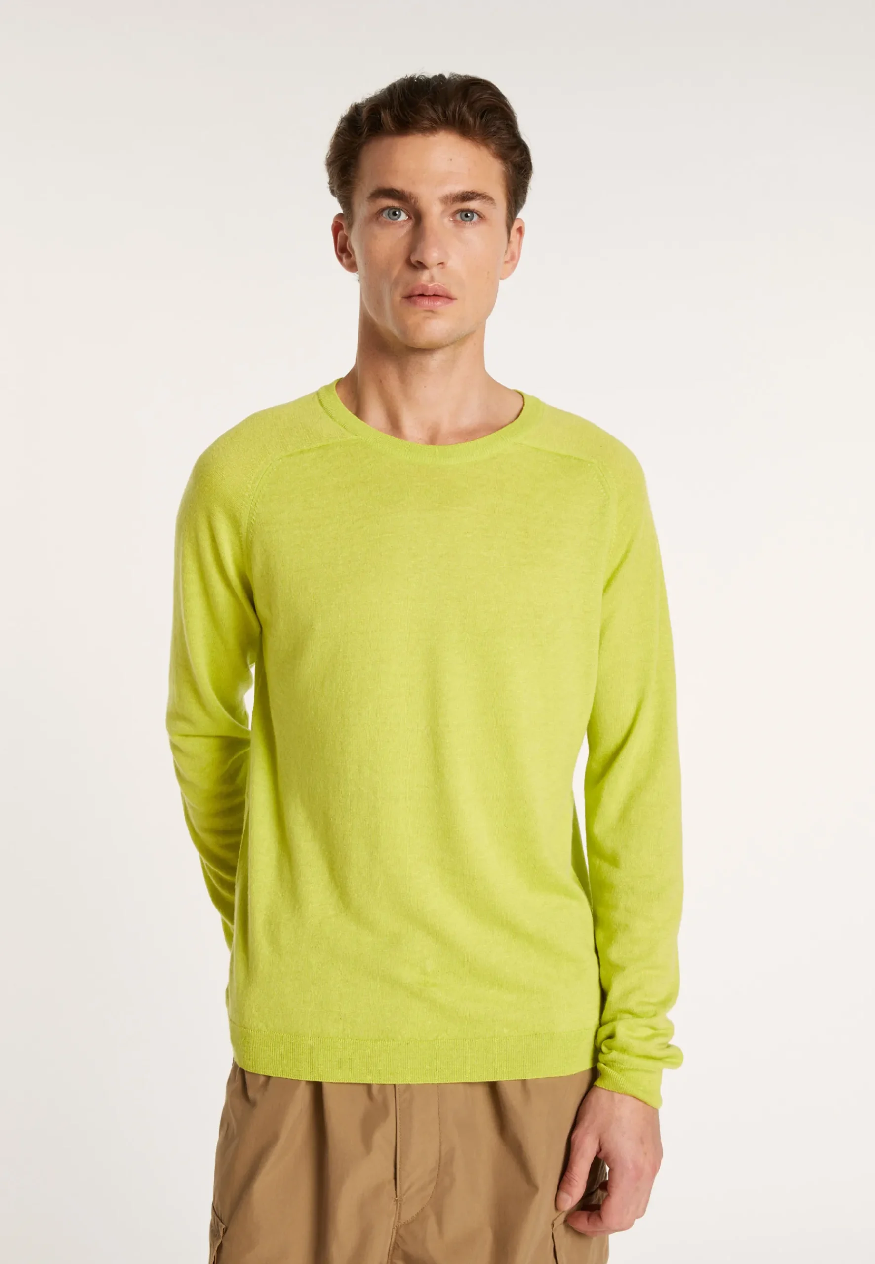 Montagut Pulls-Pull col rond en cachemire et lin - Bandit 90-Vert anis