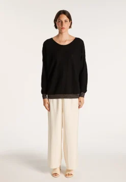 Montagut Pulls-Pull col rond en cachemire lin - Ambre 01-Noir