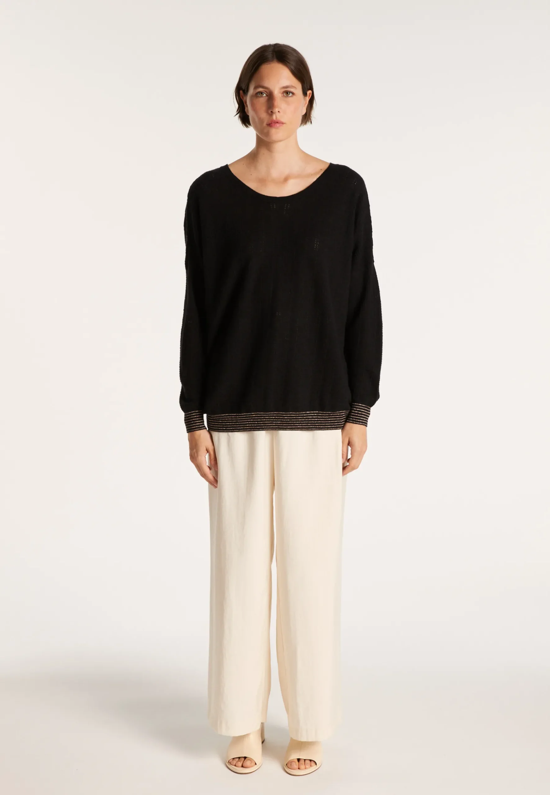 Montagut Pulls-Pull col rond en cachemire lin - Ambre 01-Noir