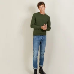 Montagut Pulls-Pull col rond en cachemire - Evain 83-Kaki
