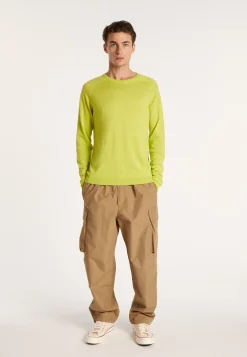 Montagut Pulls-Pull col rond en cachemire et lin - Bandit 90-Vert anis