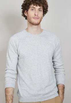 Montagut Pulls-Pull col rond en cachemire et lin - Bandit 11-Gris clair