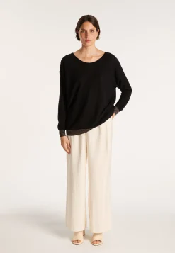 Montagut Pulls-Pull col rond en cachemire lin - Ambre 01-Noir