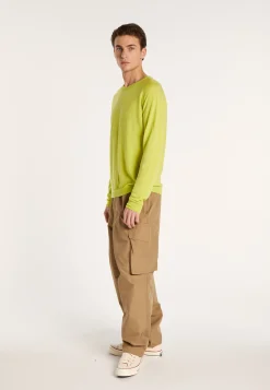 Montagut Pulls-Pull col rond en cachemire et lin - Bandit 90-Vert anis