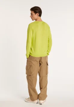 Montagut Pulls-Pull col rond en cachemire et lin - Bandit 90-Vert anis