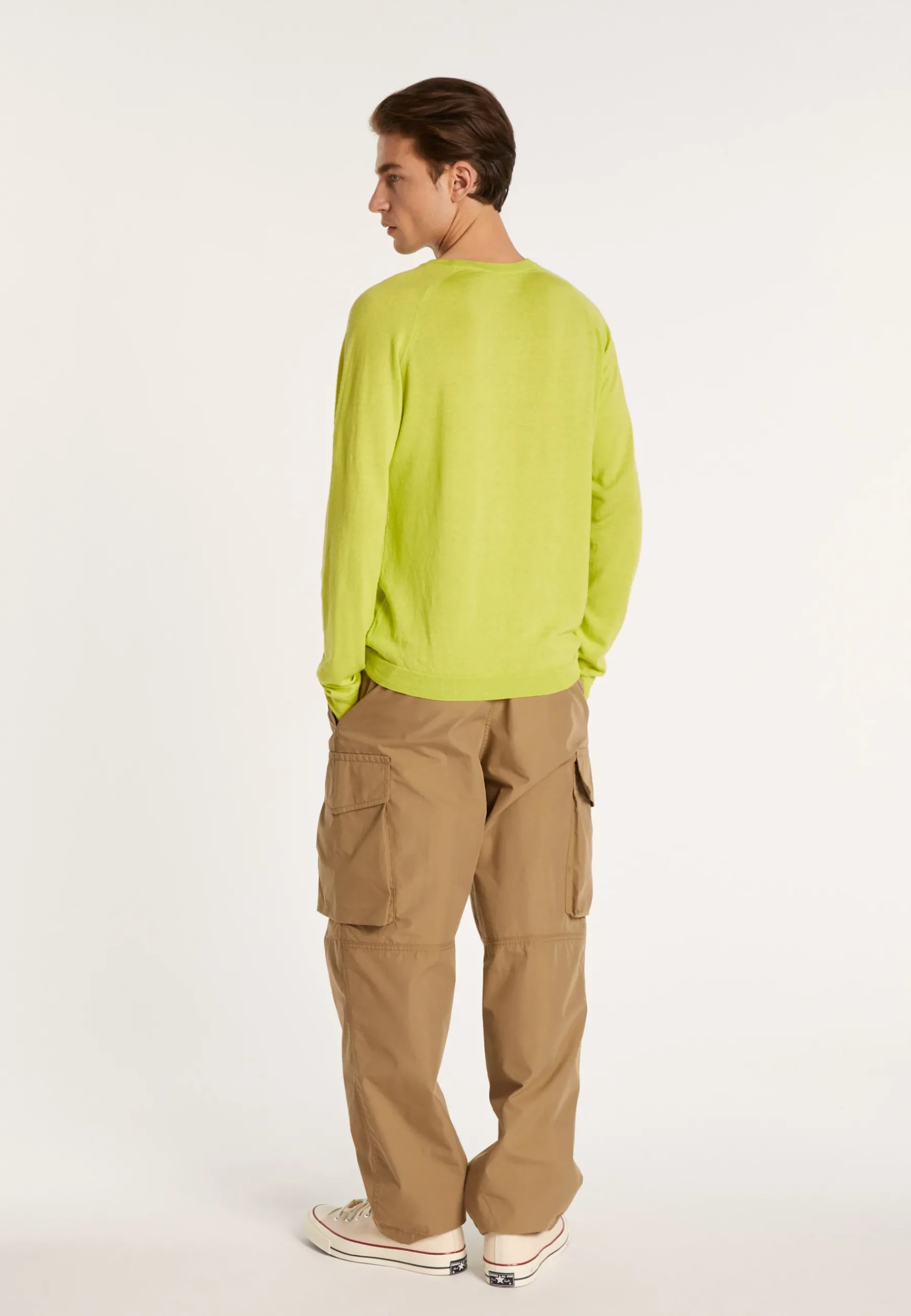 Montagut Pulls-Pull col rond en cachemire et lin - Bandit 90-Vert anis