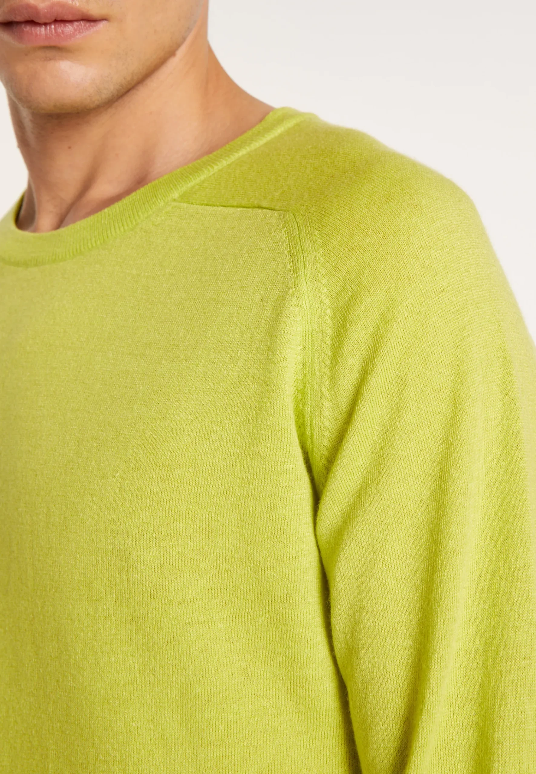 Montagut Pulls-Pull col rond en cachemire et lin - Bandit 90-Vert anis