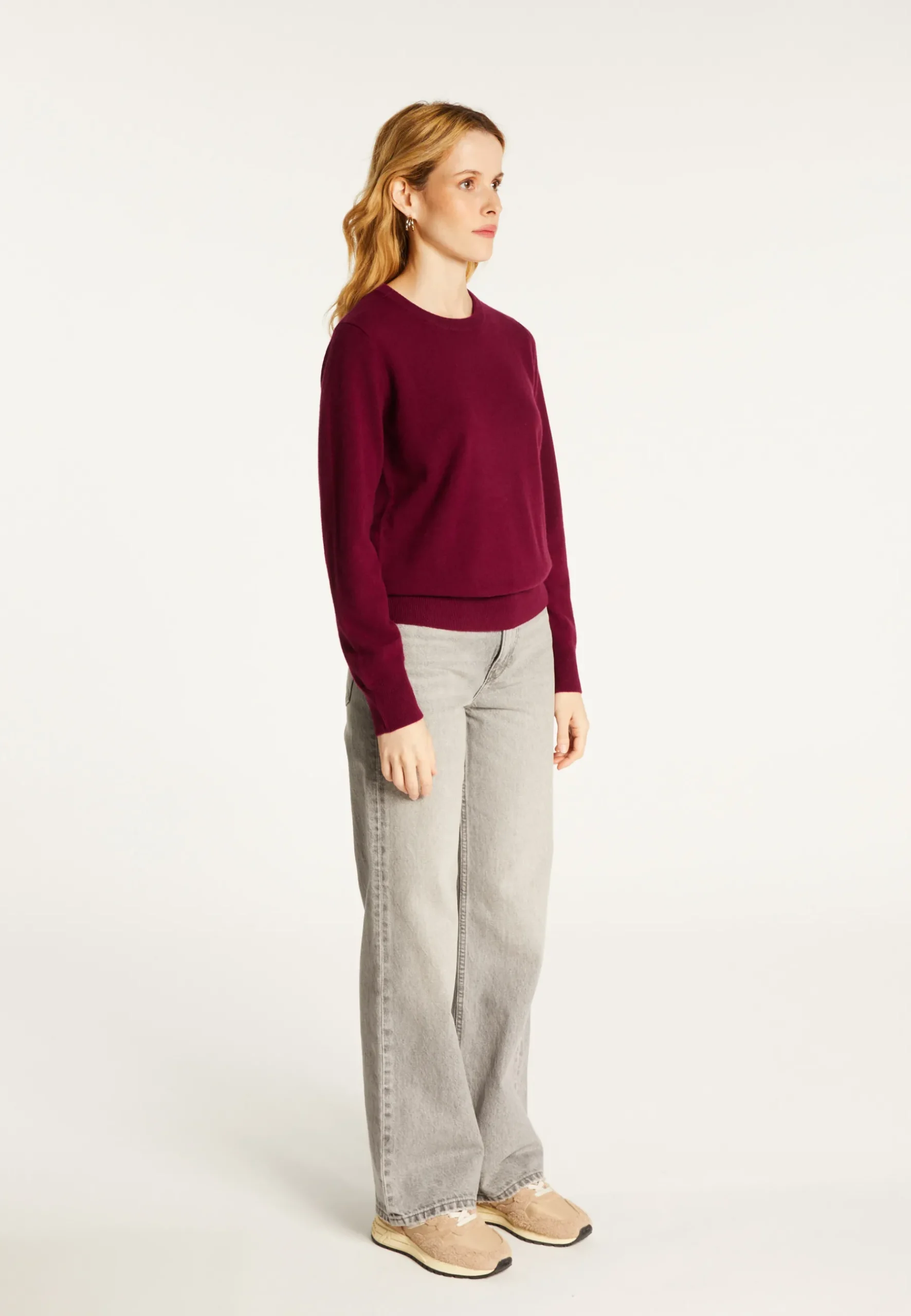 Montagut Les Incontournables-Pull col rond en cachemire - Abeline 51-Bordeaux