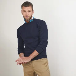 Montagut Pulls-Pull col rond en coton cachemire - Burton 05-Bleu marine