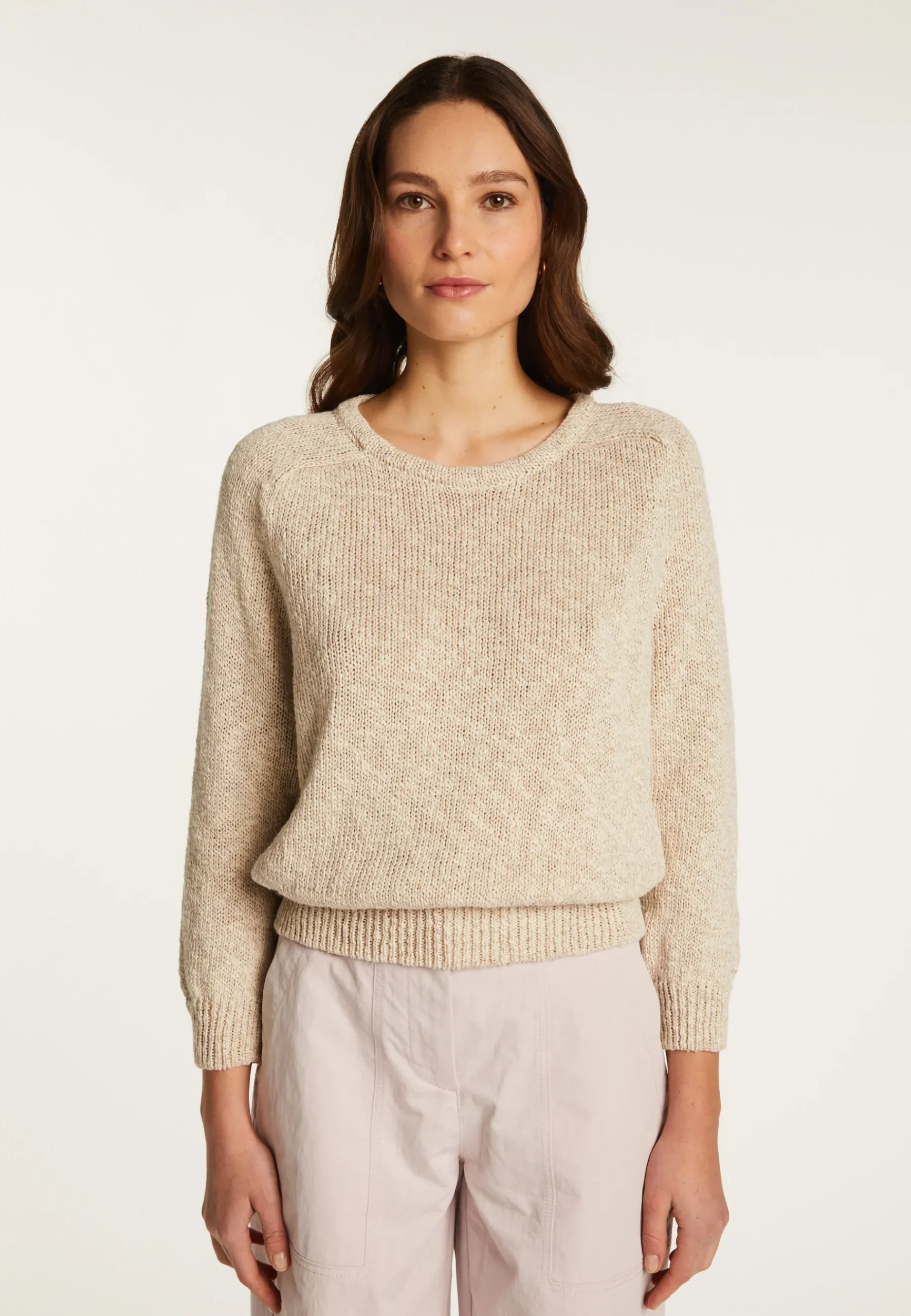 Montagut Pulls-Pull col rond en coton et lin - Nicky 82-Ecru