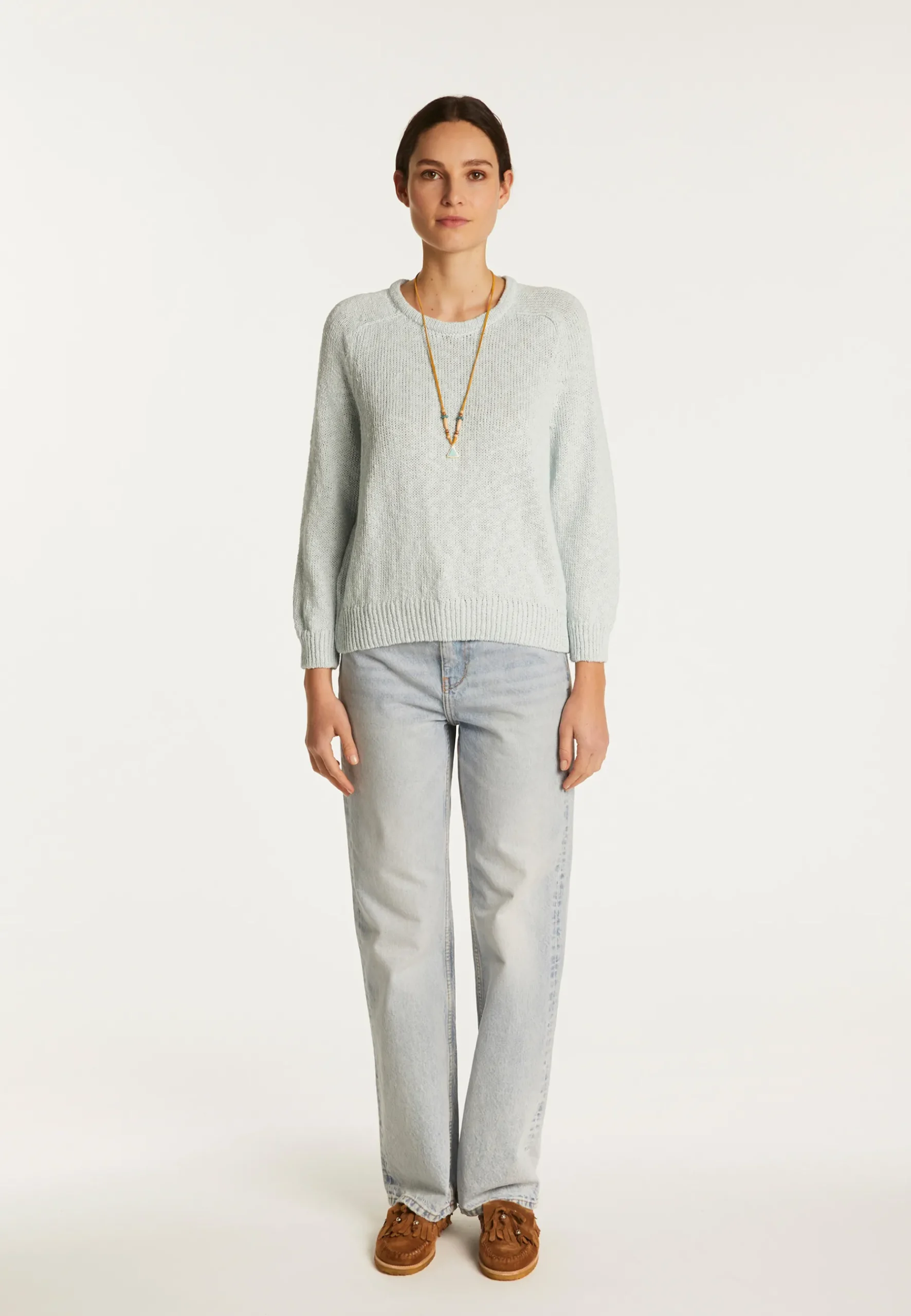 Montagut Pulls-Pull col rond en coton et lin - Nicky 77-Bleu ciel