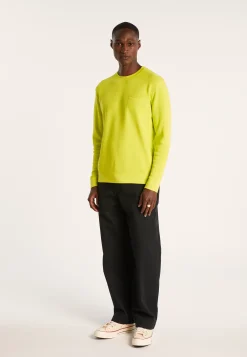 Montagut Pulls-Pull col rond en coton et lin flammé - Isaia 90-Vert anis