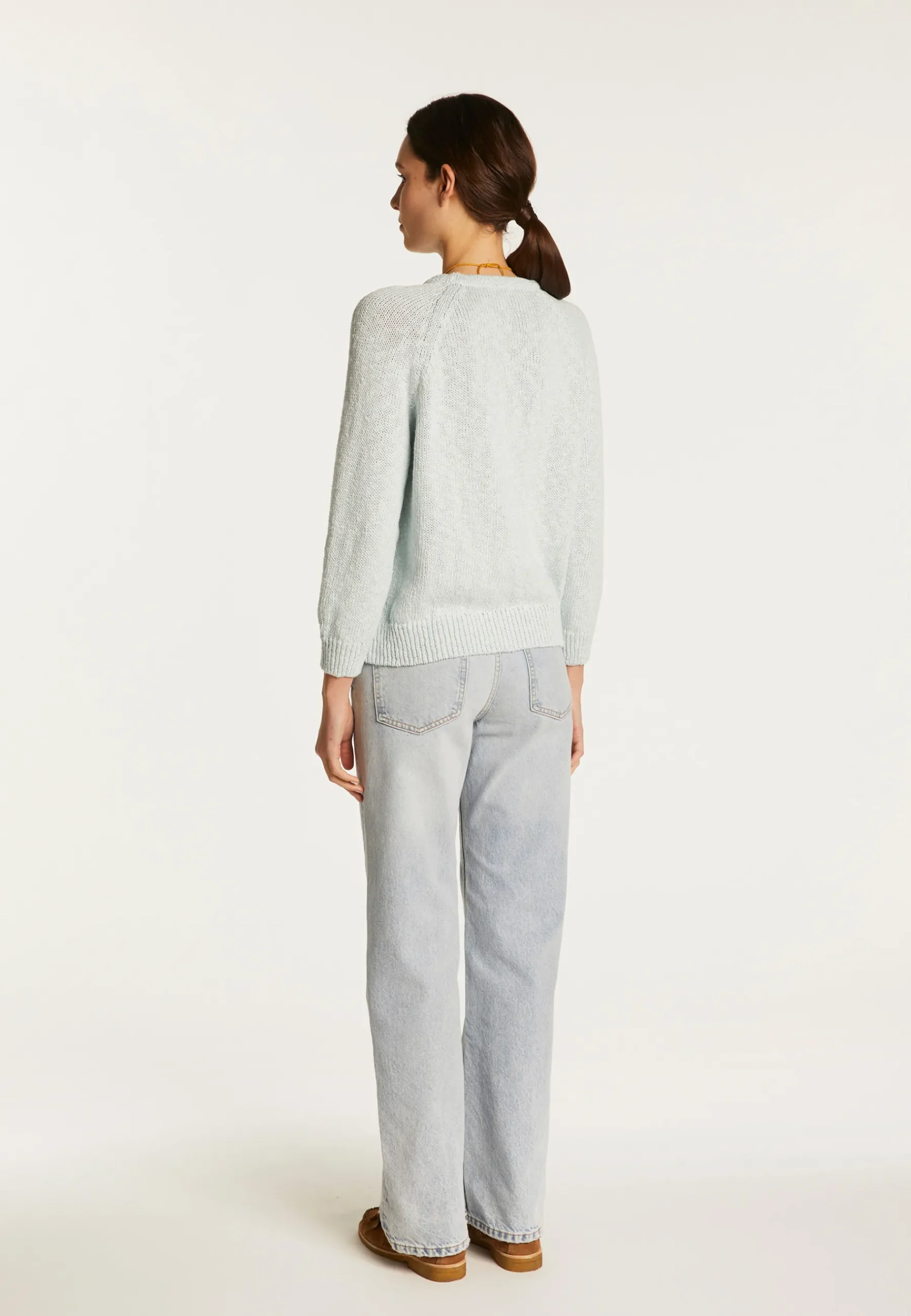 Montagut Pulls-Pull col rond en coton et lin - Nicky 77-Bleu ciel