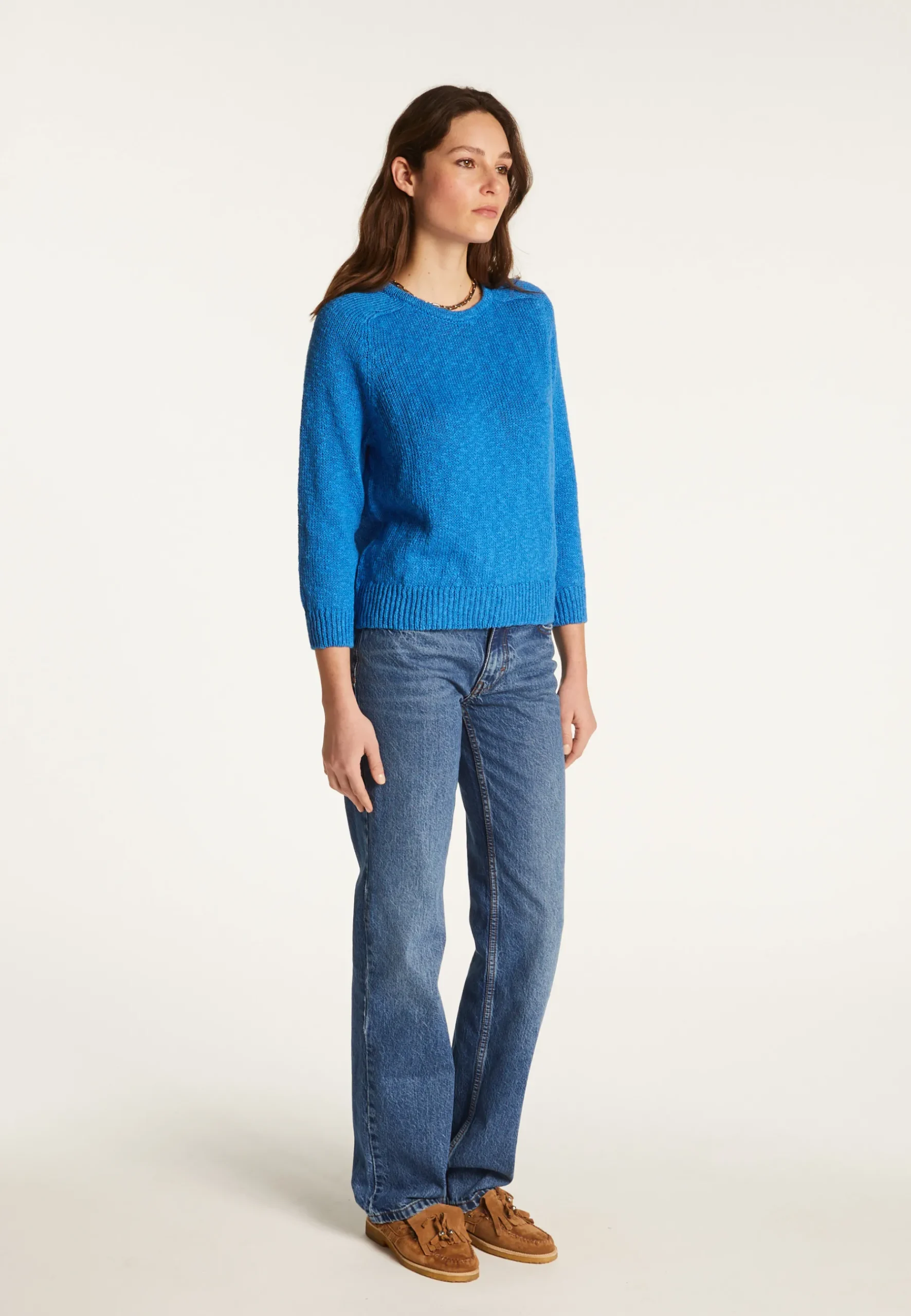 Montagut Pulls-Pull col rond en coton et lin - Nicky 06-Bleu moyen