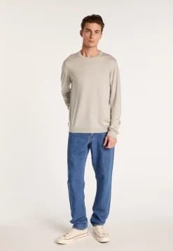 Montagut Pulls-Pull col rond en laine et soie - Barsam 11-Gris clair