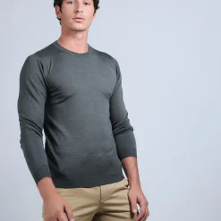 Montagut Pulls-Pull col rond en laine et soie - Barsam 10-Gris foncé