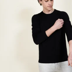 Montagut Pulls-Pull col rond en laine et soie - Barsam 01-Noir