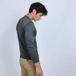 Montagut Pulls-Pull col rond en laine et soie - Barsam 10-Gris foncé