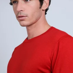 Montagut Pulls-Pull col rond en laine et soie - Barsam 52-Rouge