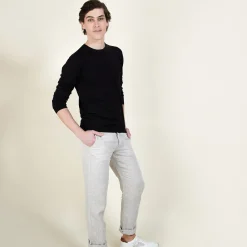 Montagut Pulls-Pull col rond en laine et soie - Barsam 11-Gris clair
