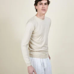 Montagut Pulls-Pull col rond en laine et soie - Barsam 11-Gris clair