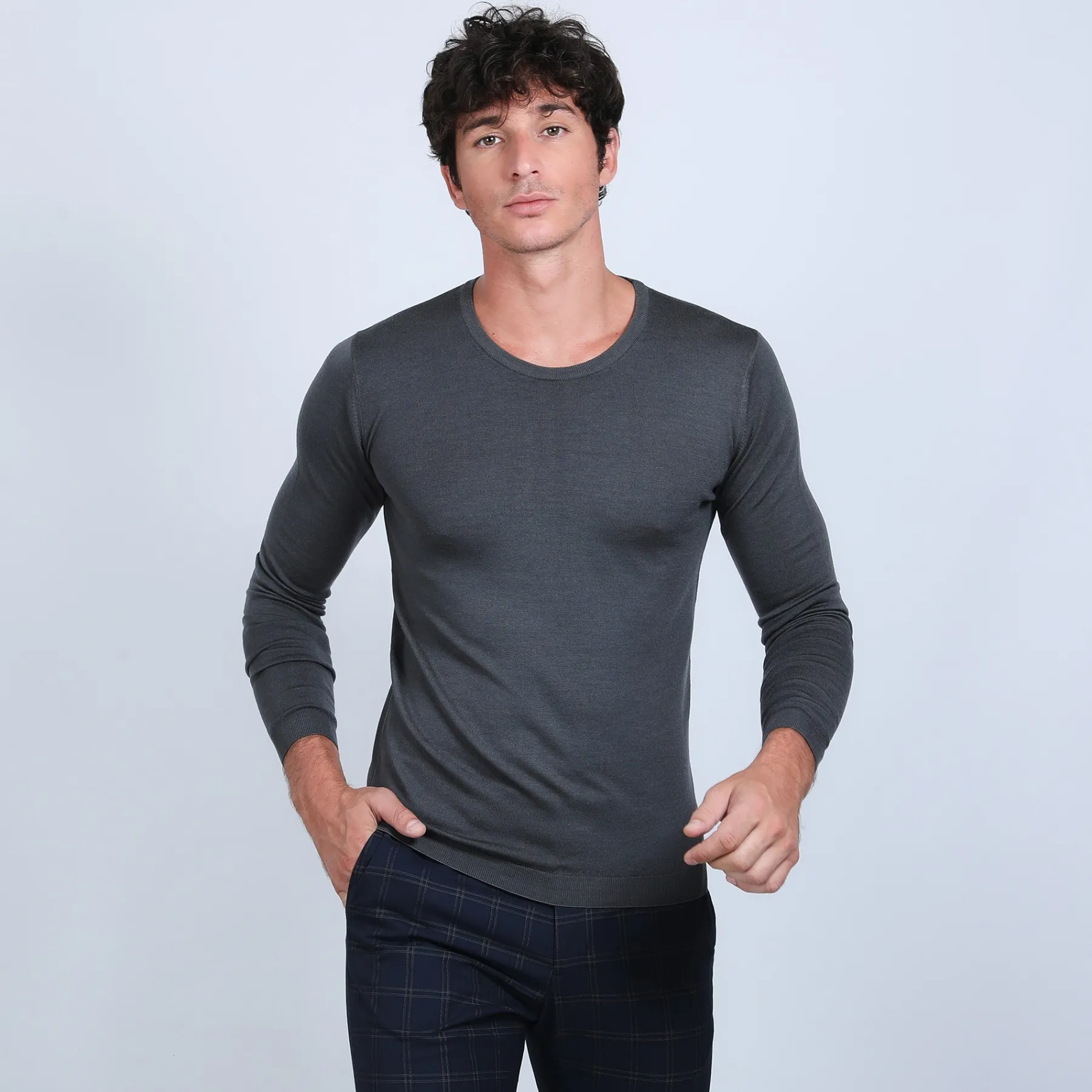 Montagut Pulls-Pull col rond en laine mérinos - Eddie 10-Gris foncé