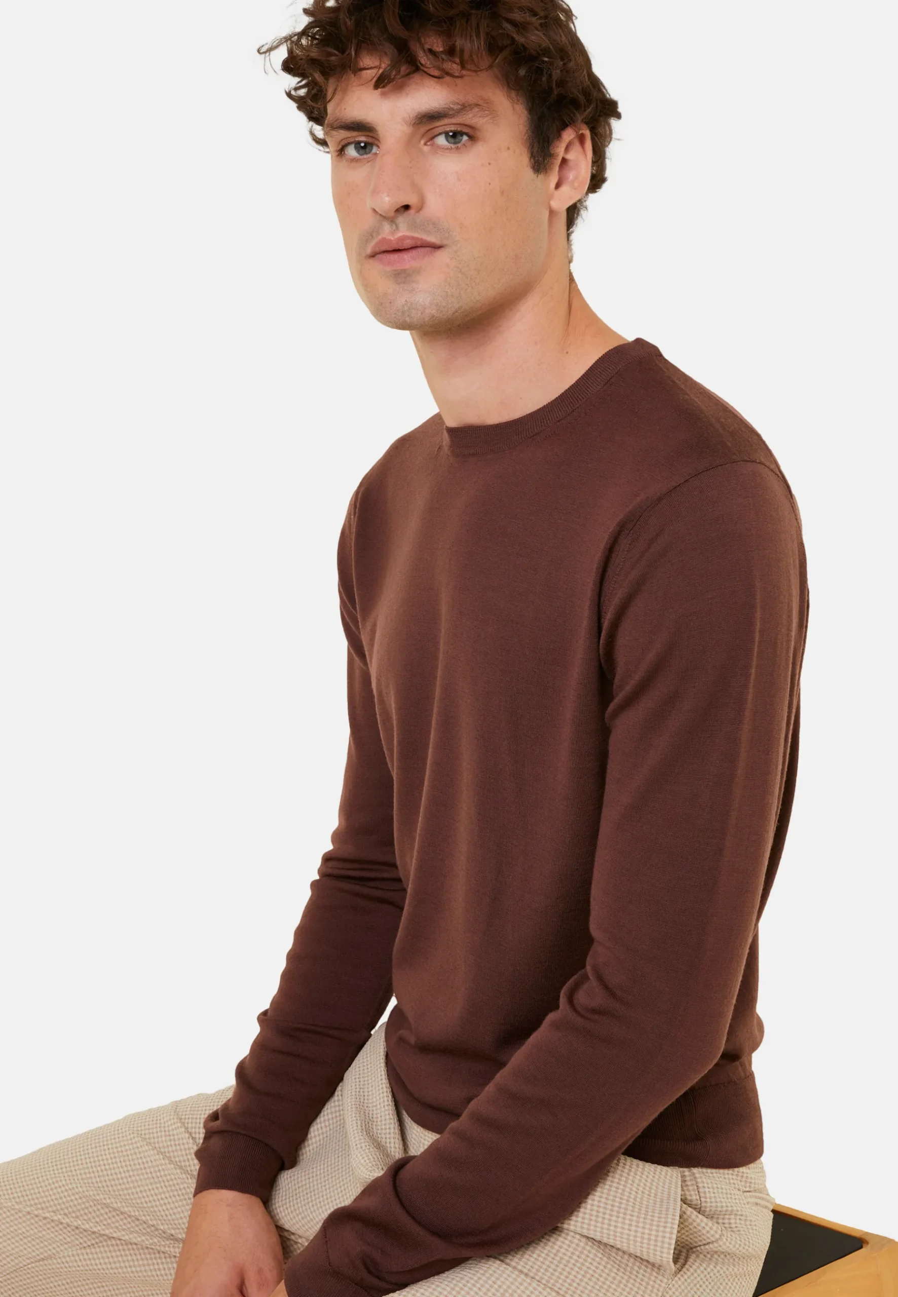 Montagut Pulls-Pull col rond en laine mérinos - Eddie 47Marron foncé
