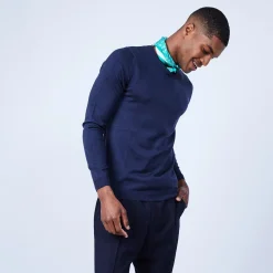 Montagut Pulls-Pull col rond en laine mérinos - Luciano 05-Bleu marine