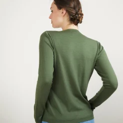 Montagut Les Incontournables-Pull col rond en laine mérinos - Bérenice 83-Kaki