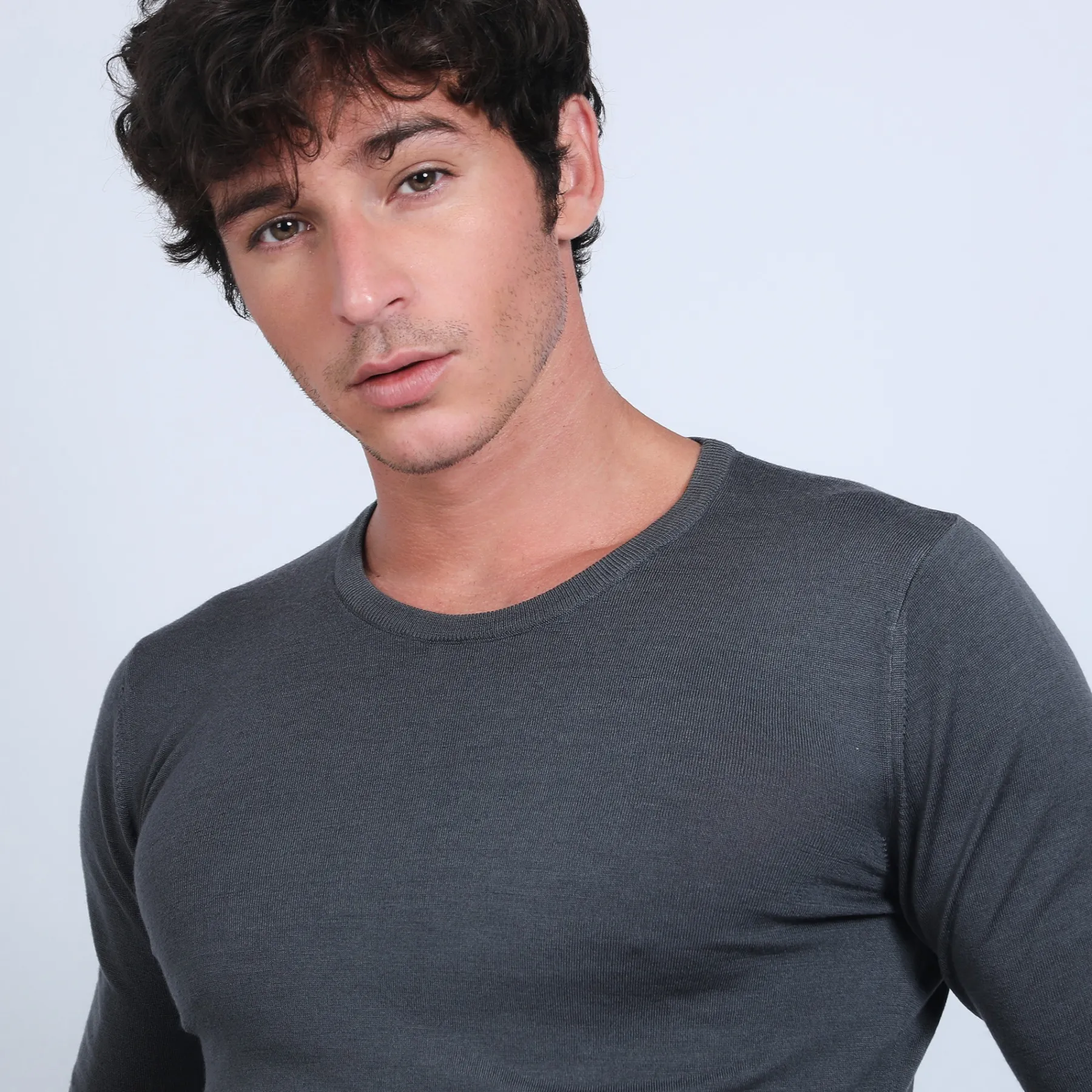 Montagut Pulls-Pull col rond en laine mérinos - Eddie 10-Gris foncé
