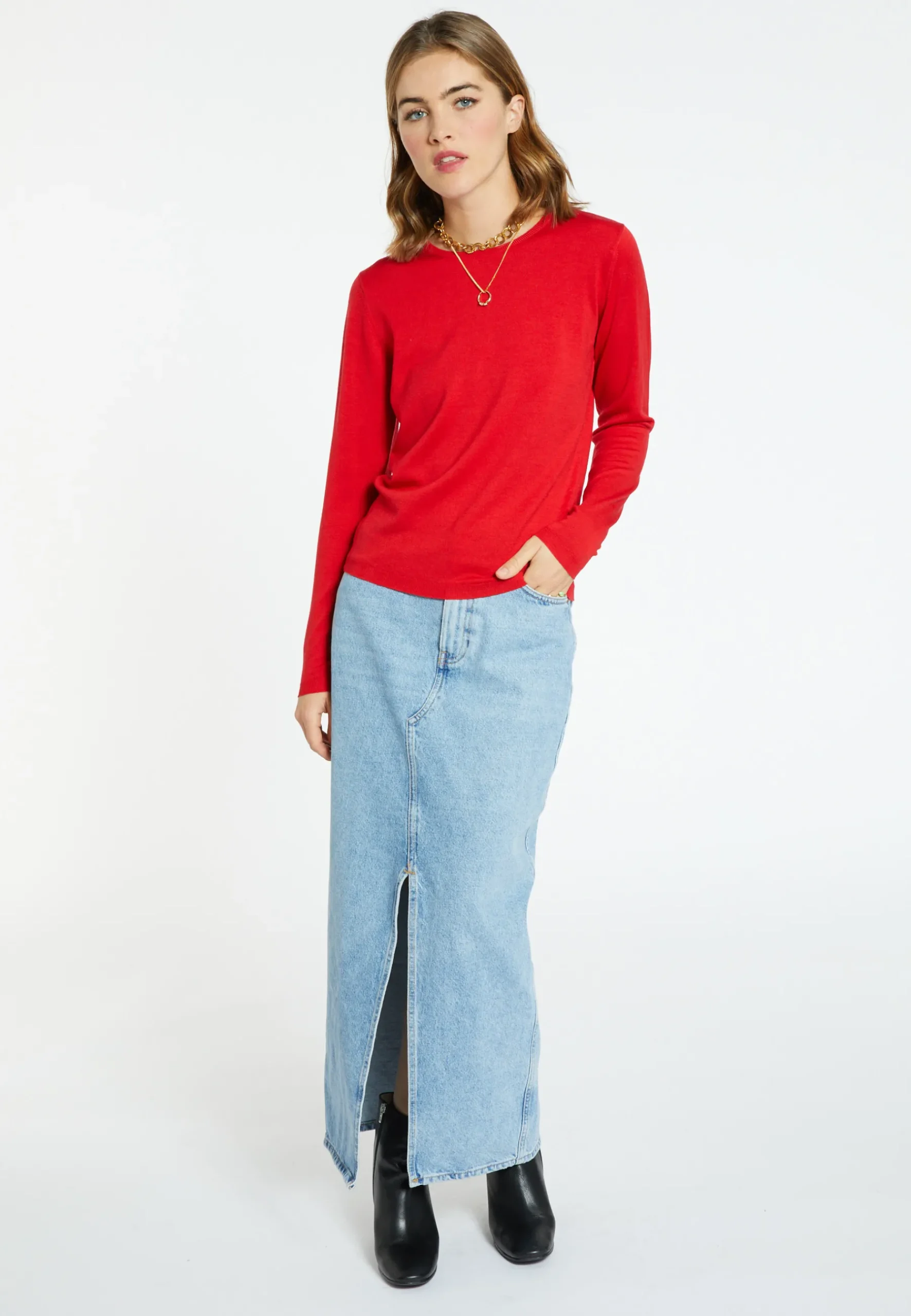 Montagut Les Incontournables-Pull col rond en laine mérinos - Berenice 52-Rouge