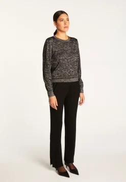 Montagut Pulls-Pull col rond en laine mérinos lurex - Asena Lux 01-Noir