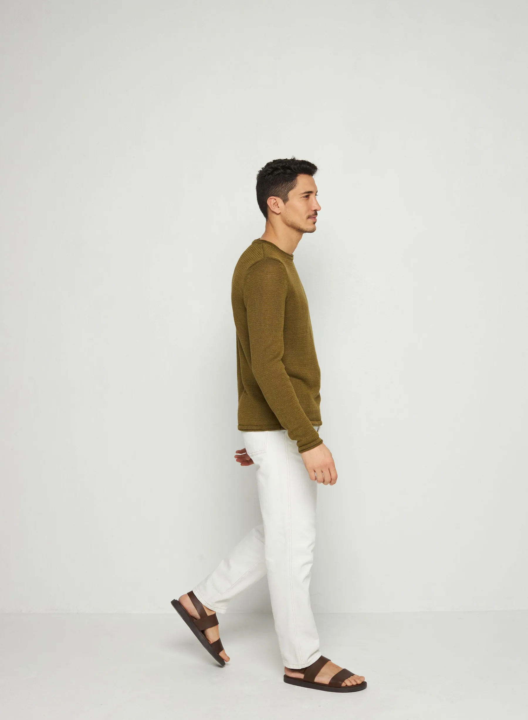 Montagut Pulls-Pull col rond en lin - Rudy 83-Kaki
