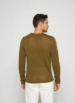 Montagut Pulls-Pull col rond en lin - Rudy 83-Kaki
