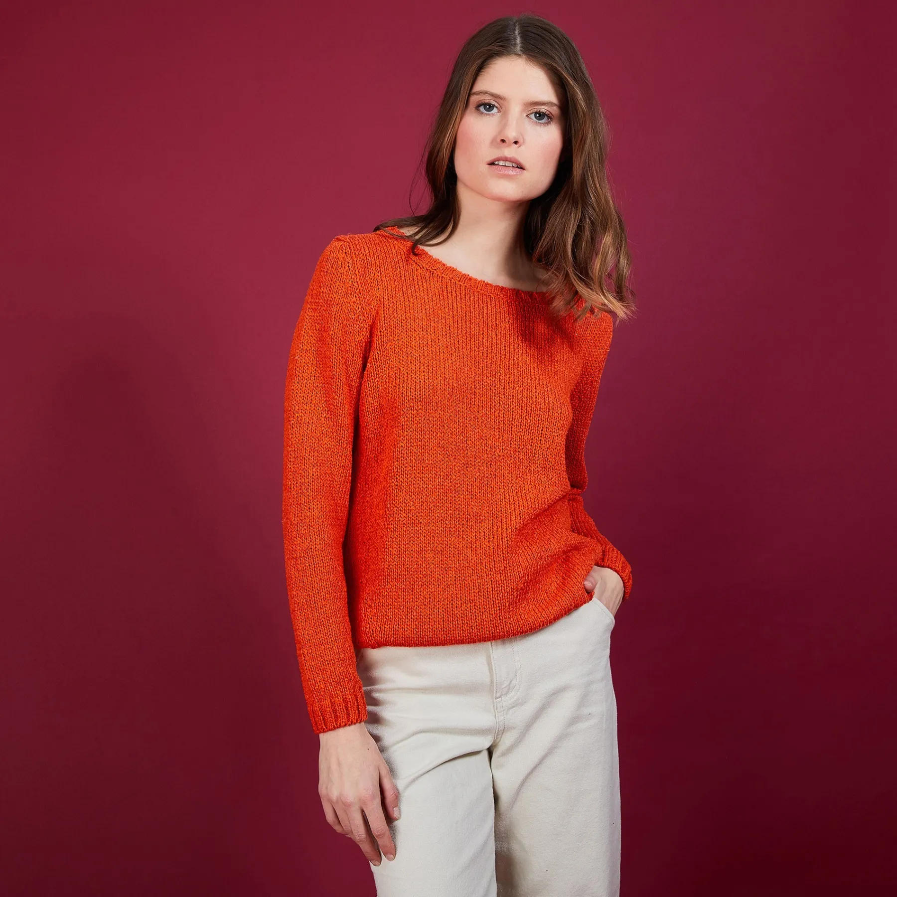 Montagut Pulls-Pull col rond en soie coton et laine - Benji 15-Orange