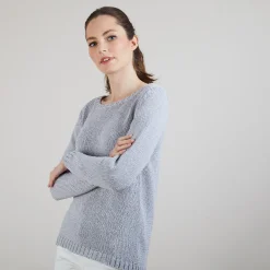 Montagut Pulls-Pull col rond en soie coton et laine - Benji 11-Gris clair