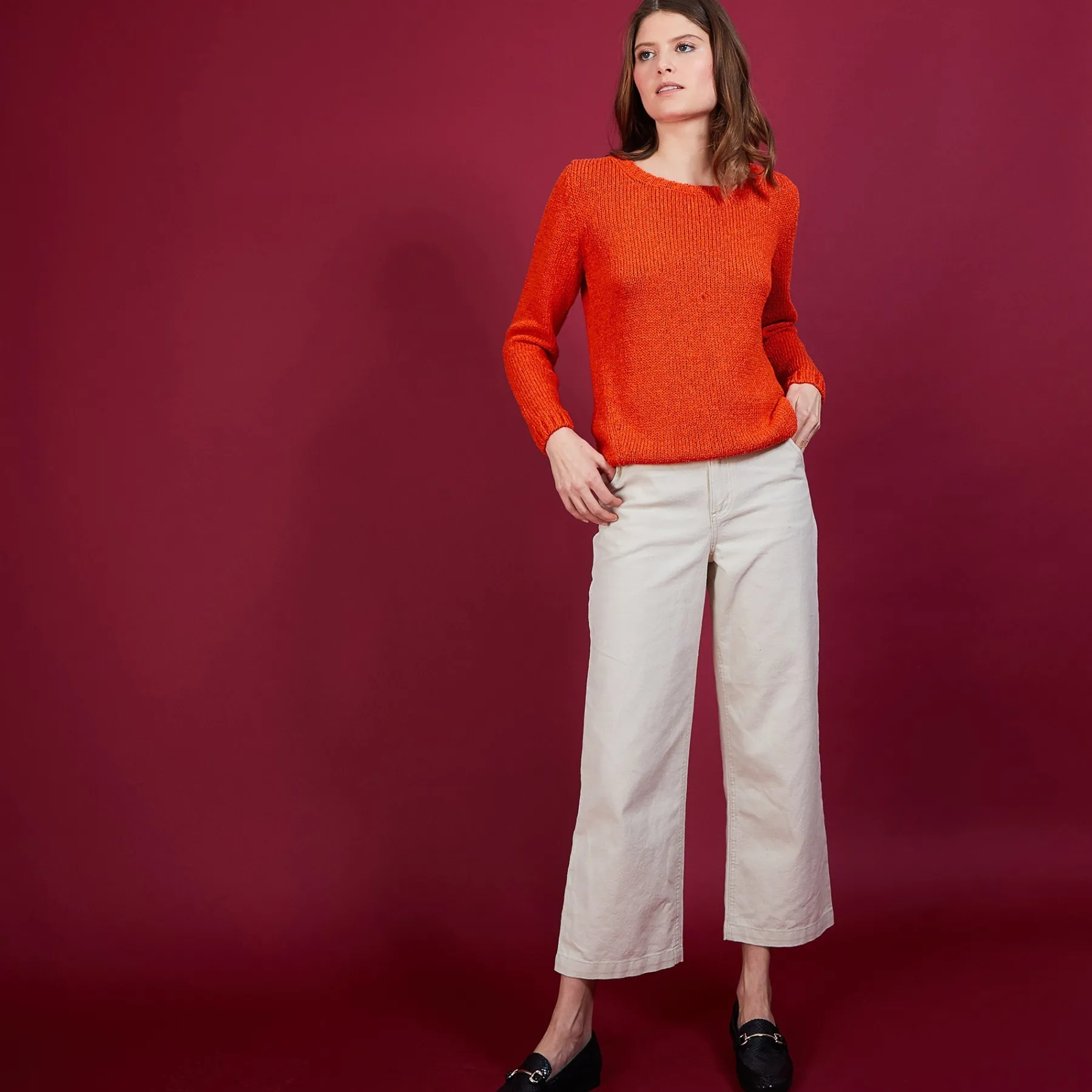 Montagut Pulls-Pull col rond en soie coton et laine - Benji 15-Orange