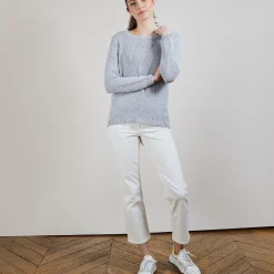 Montagut Pulls-Pull col rond en soie coton et laine - Benji 11-Gris clair