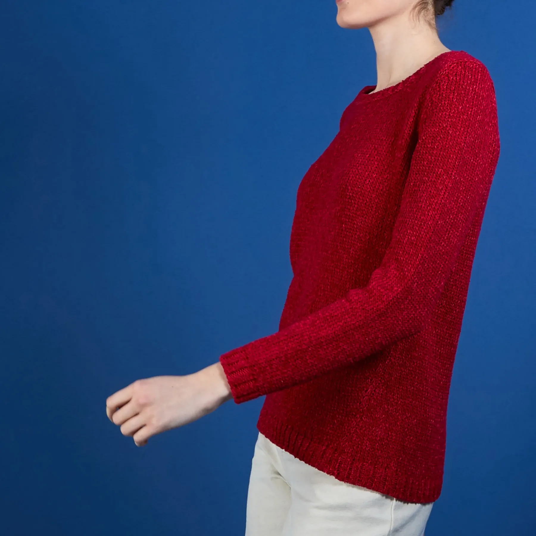 Montagut Pulls-Pull col rond en soie coton et laine - Benji 26-Rose foncé