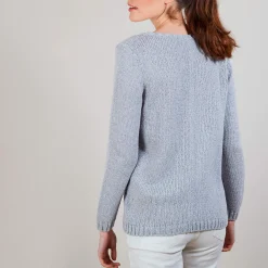 Montagut Pulls-Pull col rond en soie coton et laine - Benji 11-Gris clair