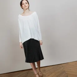 Montagut Pulls-Pull col rond en viscose crepe - Babouche 82-Ecru