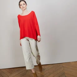 Montagut Pulls-Pull col rond en viscose crepe - Babouche 52-Rouge